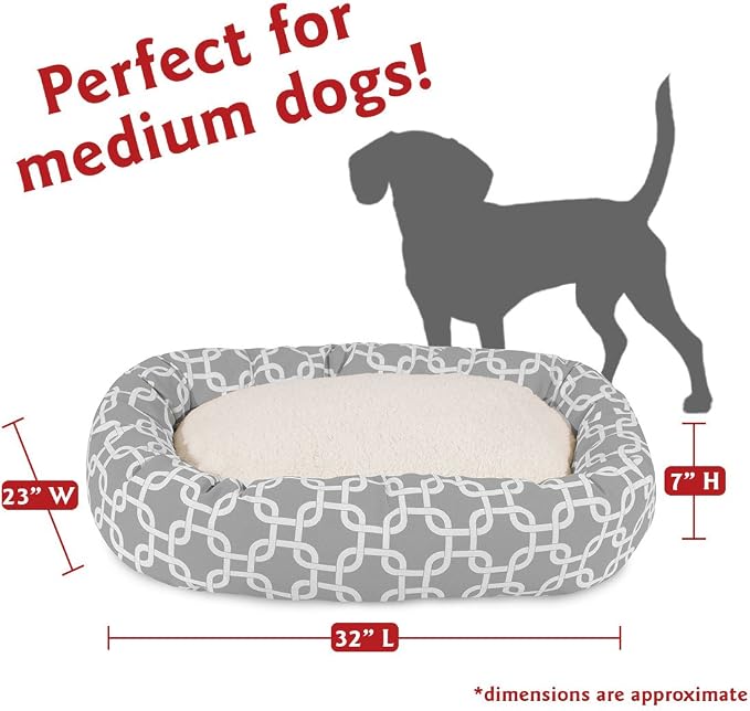 Majestic Pet 32 Inch Links Sherpa Calming Dog Bed Washable – Cozy Soft Round Dog Bed with Spine for Head Support - Fluffy Donut Dog Bed 32x23x7 (inch) – Round Pet Bed Medium - GRAY