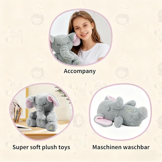 rytopt Breathing Stuffed Animal, Simulated Breathing Sounds, Elephant Stuffed Animal, 4 Gear Adjustment, Volume Control & Music