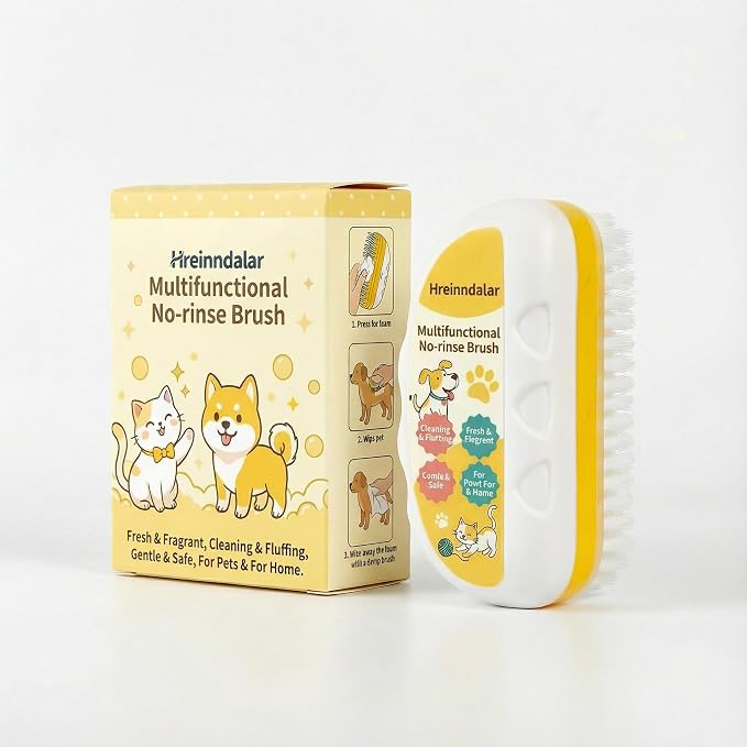 Waterless Dog Shampoo with Grooming Brush|No-Rinse Dry Shampoo&Conditioner with Aloe&Vitamin E|Freshens Fur,Removes Dirt&Eliminates Odor for Dogs and Cats|Also Cleans Pet Toys&Accessories