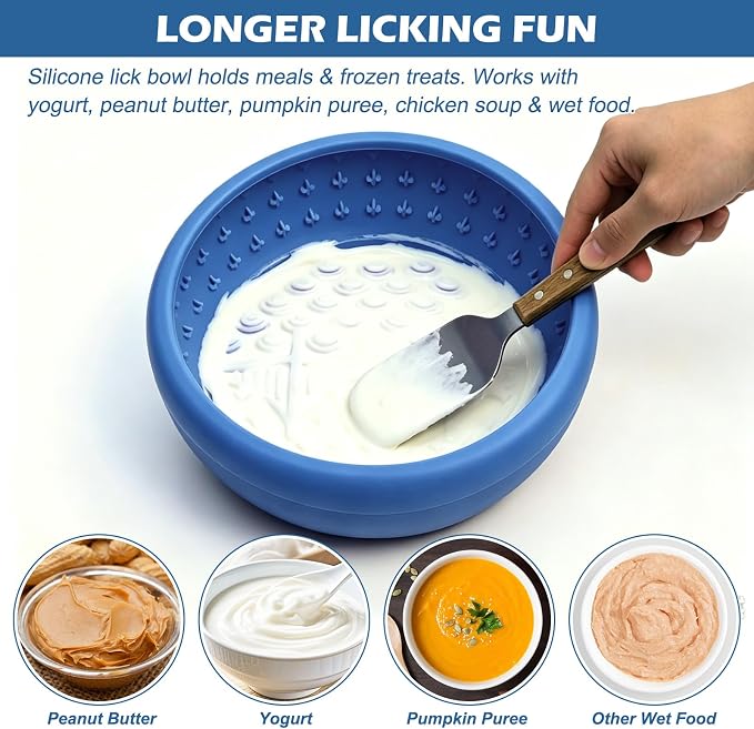 Slow Feeder Dog Bowls for Cats, Silicone Puzzle Pet Anxiety Relief Lick Mat | 2 cups,food-grade BPA free, strong suction,dishwasher safe,small medium large breeds , dry wet frozen food,slow down eating