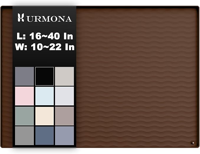 URMONA 25'' x 22'' Waterproof Silicone Under Sink Mat Cabinet and Counter Protector, Shelf Liner for Kitchen and Bathroom, Storage and Organizers, Litter Mat, Pet Cat Puppy Essentials(Brown)