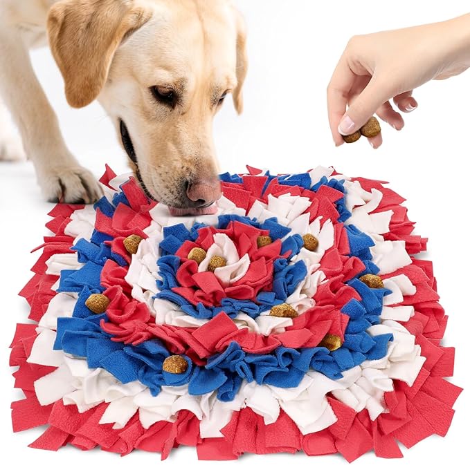 LIVEKEY Pet Snuffle Mat for Dogs, Dog Feeding Mat, Nosework Training Mats for Foraging Instinct Interactive Puzzle Toys (Red&Blue&White)