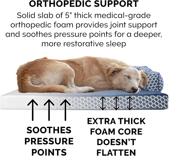 Furhaven Orthopedic Dog Bed for Large Dogs w/ Removable Bolsters & Washable Cover, For Dogs Up to 125 lbs - Plush & Woven Decor Comfy Couch Sofa - Diamond Blue, Jumbo Plus/XXL
