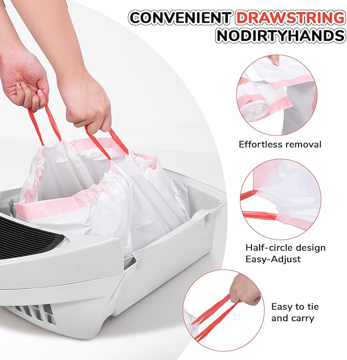 80 Count Thicken Cat Litter Box Liners Compatible With Automatic Cat Litter Box and Litter Box Robot 4 and 3,Heavy Duty Drawstring Kitten Litter Drawer Liners Disposable 25" x 16"