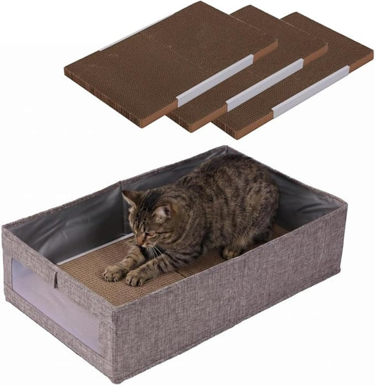SHENGOCASE 13x21.5 Inch Extra Large, 3-Pack Cat Scratch Pad with Durable Fabric Box, Reversible Scratching Board Cardboard Scratcher for Large Cats Maine Coon