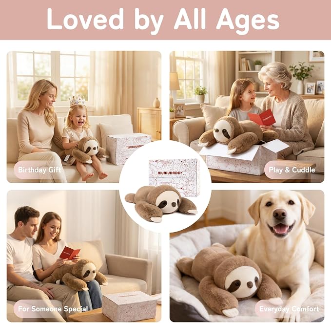Niuniu Daddy 26" | 5LB Sloth Weighted Stuffed Animals for Adults Kids, Brown Sloth Weighted Lap Animal Plush Toy, Body Pillow for Every Comfort with Bag Stickers as Gift for Christmas Birthday