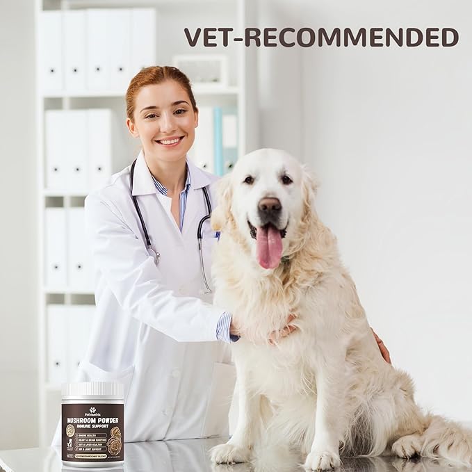 Turkey Tail Mushroom Powder for Dogs, Organic 10 Mushroom Blend for Lipoma Lumps and Bumps, Dog & Cat Herbal Supplements Probiotic with 50% β-Glucan, Joint Gut Immune Skin Support - 60g