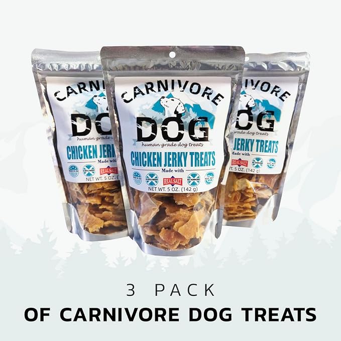 Carnivore Dog Treats, Human Grade, Real Chicken Breast Made with Real Salt, No Additives - Healthy, Chewy, Training Snacks for All Breeds, Chicken Jerky, Pack of 3