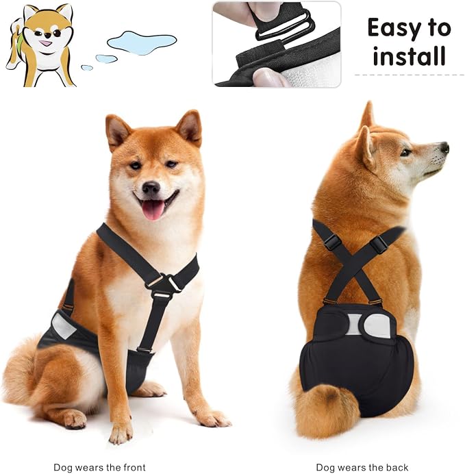 Idepet Female Dog Diapers with Suspender Detachable, 3 Pack Washable Reusable Girl Doggie Diapers for Small Medium Female Dog in Heat Period Cycle Urinary Incontinence Training M