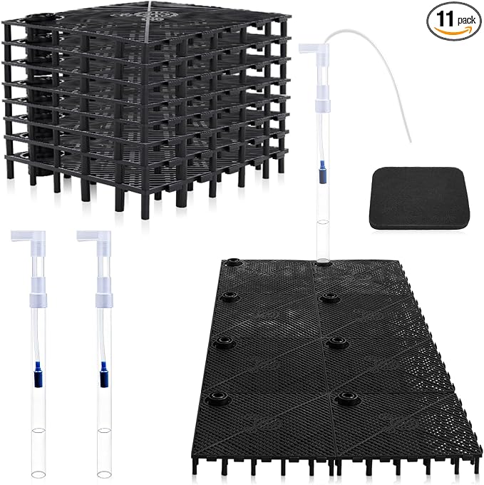 Sieral Undergravel Aquarium Filter for 15-20 Gallon Tanks, 8 Pcs 5.7'' x 5.7'' Plates, Under Gravel System for Clean Water, with 2 Uplift Tube and 1 Filter Cotton, for Fish Tank Fresh and Saltwater