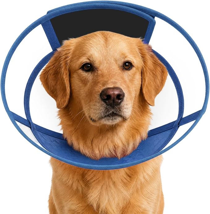 Dog Cone Collar for After Surgery Recovery, Soft Adjustable Elizabethan Collar for Small Medium Large Dogs, Comfortable Anti-Lick Cone for Wound Healing (Blue L)