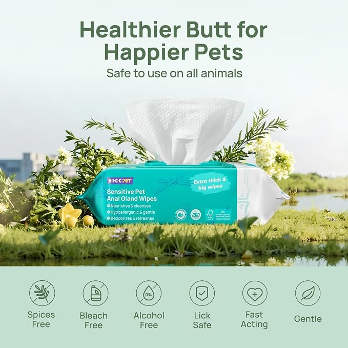 HICC PET Wipes for Dogs & Cats, Vet Recommended Cleaning Deodorizing & Soothing Allergy Infections Anal Gland Wipes, Hypoallergenic Hydrating & Nourish Fur Dog Grooming Wipes for Paw, Butt, Body