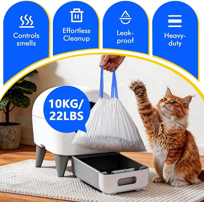 Cat Litter Box Liners 150 Count, Compatible with Fmo Fstg Paru Self Cleaning Litter Box, Pre-Separated Extra Thick Cat Litter Bags with Drawstring- 26" x 11.8", Holds 22LBS