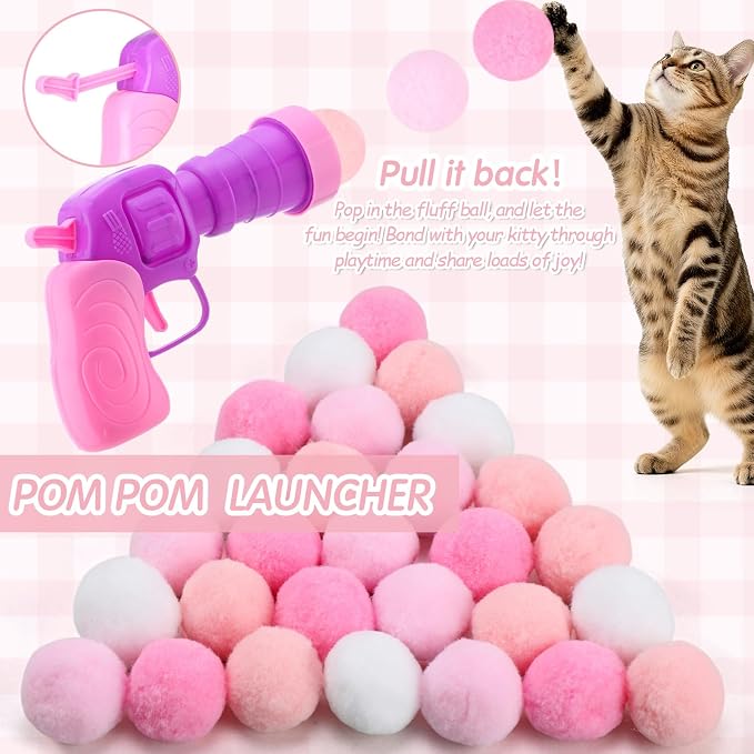 170 Pcs Cat Toy Pack for Indoor Cats Interactive Kitten Toys Including Cat Spring Plush Ball Launcher Catnip Mice Bell Balls Elastic Wool Balls for Indoor Cats Variety Pack