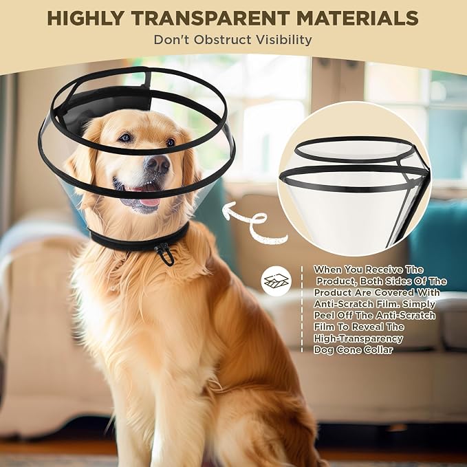 Transparent Dog Cone Collar for After Surgery,Dog Alternative Cones for Small Large Medium Size Dogs,Adjustable Depth Pet Recovery Collars,Elizabethan Collar for Dogs Stop Licking Wound-XXL