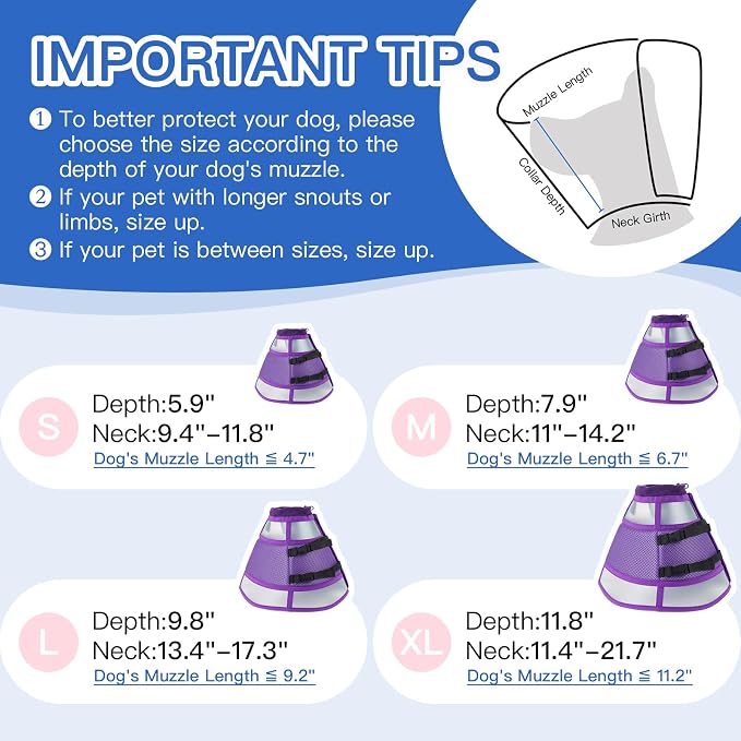 Soft Cone for Large Dogs to Stop Licking - Adjustable Recovery E-Collar for After Surgery, Neuter & Wound Protection,Lightweight Breathable Pet Elizabethan Collar to Prevent Biting (Purple, XL)