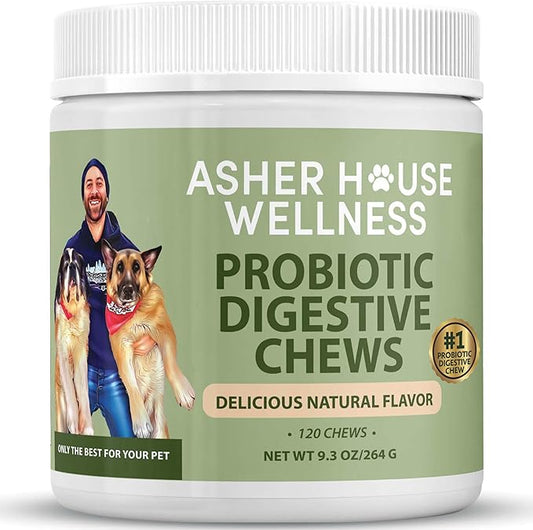 Asher House Wellness Probiotics Digestive Chew for Dogs - Now Lillie & Lee - Probiotic, Digestive Enzymes for Gut Health & Digestion - Pet Chews for Diarrhea, Upset Stomach - 120 Chews
