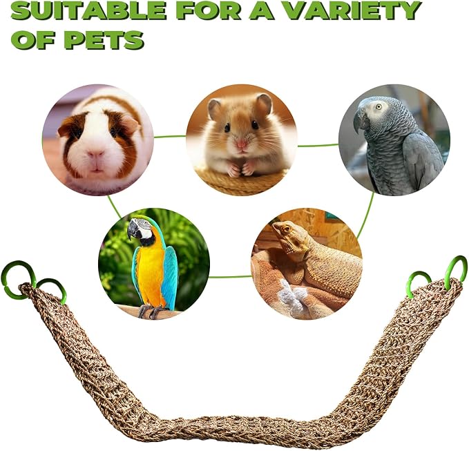 Large Seagrass Mat, Hermit Crab Climbing Toys, Bird Perches for Cage, Rabbit Foraging Mat, Bearded Dragon Hammock, Rat Cage Accessories, Climbing Rope Ladder Chew Toys for Small Animal