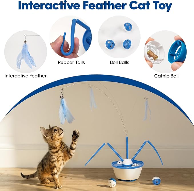 Pawingcat Automatic Cat Wand Toy Interactive Cat Toy Catnip Balls 7in1 Detachable Cat Toys for Bored Indoor Adult Cats Rechargeable Cat Interactive Toys