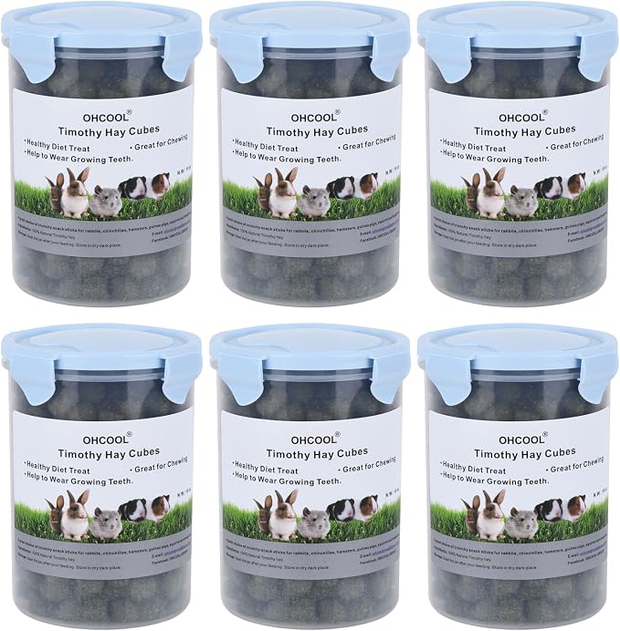 Timothy Hay Cubes 60 oz (6 * 10 oz) with Small Size - Timothy Grass Pellets for Tortoises Rabbits Guinea Pig Chinchilla