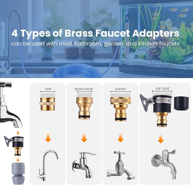 Fish Tank Vacuum Gravel Cleaner Gravel Vacuum for Aquarium，Siphon Aquarium Water Changer for Fish Tank with Four Faucet Adapter and Long Hose(30 Feet)