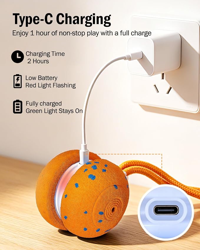 osou Interactive Dog Toy, Random Path Rolling Dog Ball with Rope, 2 Speed Modes, Motion-Activated, Pet-Safe ETPU Shell, Automatic Moving Toy for Small Medium Large Dogs and Most Dog Personalities