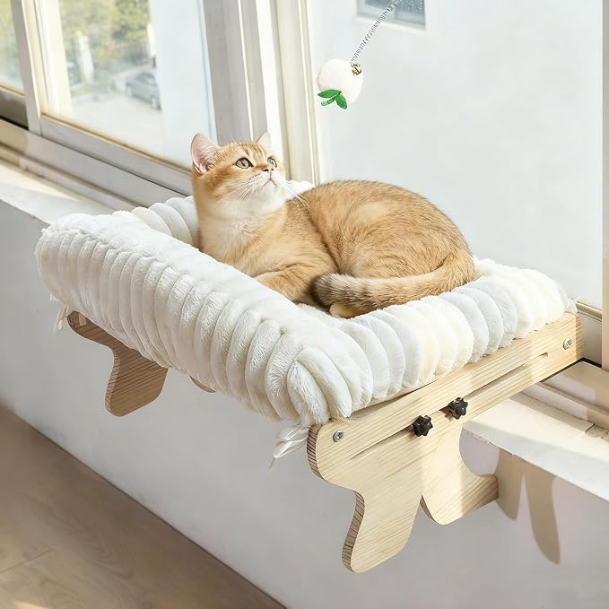 Woochpet cat Window Perch for Indoor Cats Large Window Hammock with Washable Cover Suitable for All Seasons cat Window Bed for Adults Cats and Kittens(White)