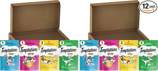 Temptations Cat Treats Classic Crunchy and Soft Feline Favorites Variety Pack,3 oz. Pouches,(Pack of 12)