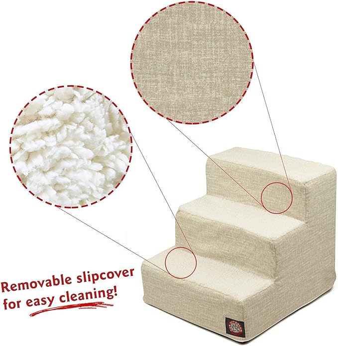 Majestic Pet 3 Step Portable Dog Stairs for Small Dogs to get on Bed Supports 250 lbs or Less – Dog Steps for High Bed with Machine Washable Cover –Pet Stairs for Cats Palette Heathered Frappe