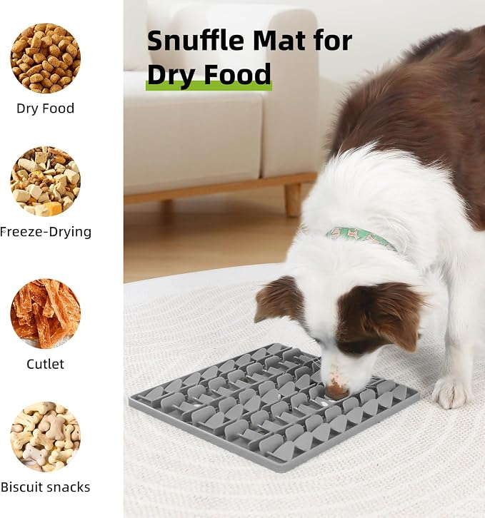 Snuffle Mat for Dogs, Silicone Snuffle Mat Dog Feeding Mat Slow Feeder, Encourages Natural Foraging Dog Sniff Mat, Stress Relief, Smell Training, Digging Toys for All Breed Dogs (Grey)