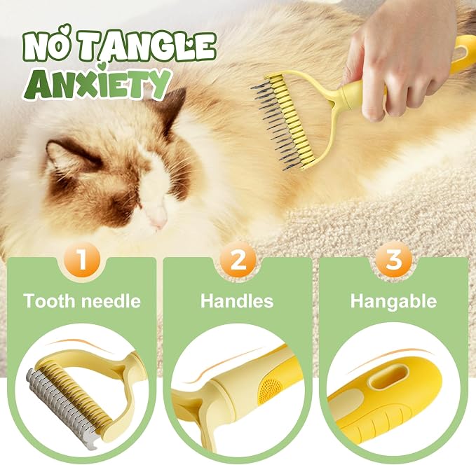 Double-Sided Pet Grooming Brush, 2026 New Undercoat Rake for Long Haired Pets, Multi-Functional Dematting Comb for Home Grooming, Pet Hair Removal Brush for Pet Owners (Blue, 2pcs)