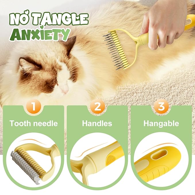 Double-Sided Pet Grooming Brush, 2026 New Dematting Comb for Dogs and Cats, Deshedding Dog Brush Removes Tangles Knots and Loose Fur, Ergonomic Pet Grooming Tool for Thick Coats (1, Red)