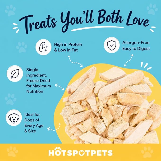 hotspot pets Freeze Dried Chicken Treats for Cats & Dogs -1LB Big Bag- USA Made- Healthy Single Ingredient-Resealable Bag, All Natural Grain-Free (Chicken Breast)- Perfect for Training, Topper & Snack