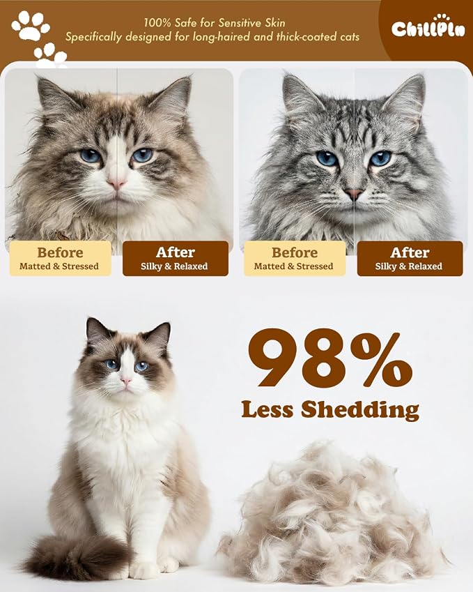 Cat Brush for Long Haired Cats - Double Sided | Professional Dematting Undercoat Rake for Ragdoll & Maine Coon Long Hair Cats - Safely Remove Mats, Tangles & Shedding