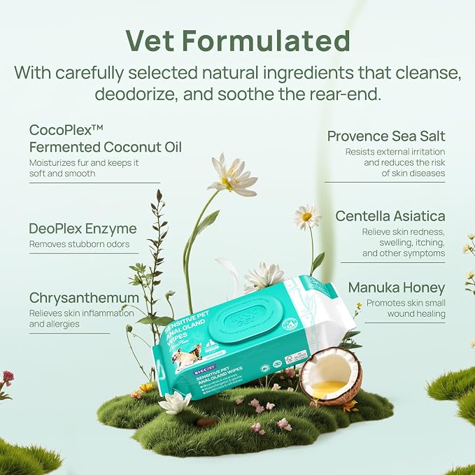 HICC PET Dog Wipes Cleaning Deodorizing 400 Counts, Vet-Trusted Anal Gland Wipes – Helps Stop Butt Scooting, Paw Licking & Eliminates Fishy Odor, Hypoallergenic Pet Grooming Wipes for Paws and Butt