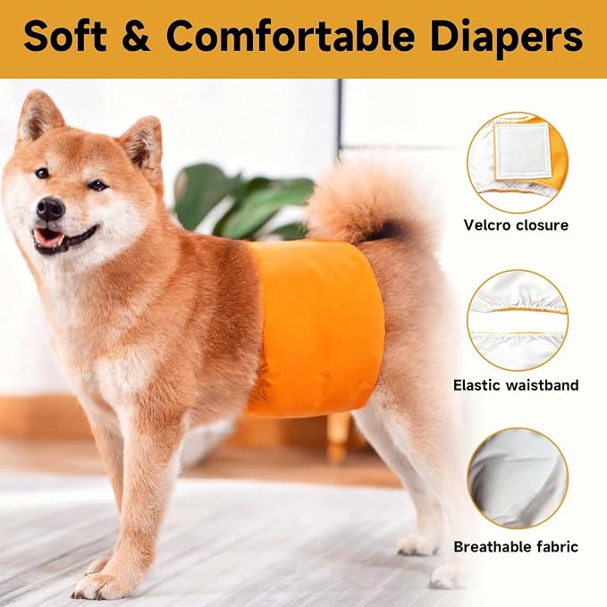 4 Pack Washable Male Dog Diapers Reusable Belly Bands - Quick-Absorbing, Leakproof, Outdoor Training & Senior Dogs | Fits Small, Medium, Large Breeds(XL)