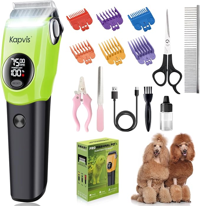 Dog Clippers for Grooming Thick Hair with LED Light,Poodle Grooming Kit with 6 Guide Combs for Dogs Cats Sheep Animals