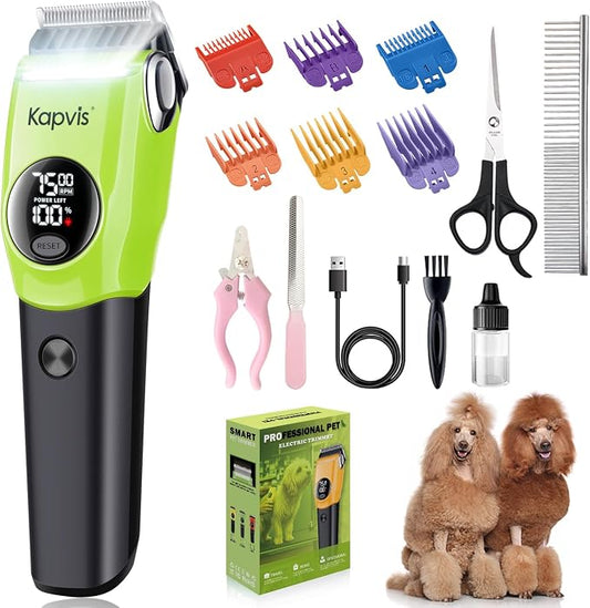 Dog Clippers for Grooming Thick Hair with LED Light,Poodle Grooming Kit with 6 Guide Combs for Dogs Cats Sheep Animals