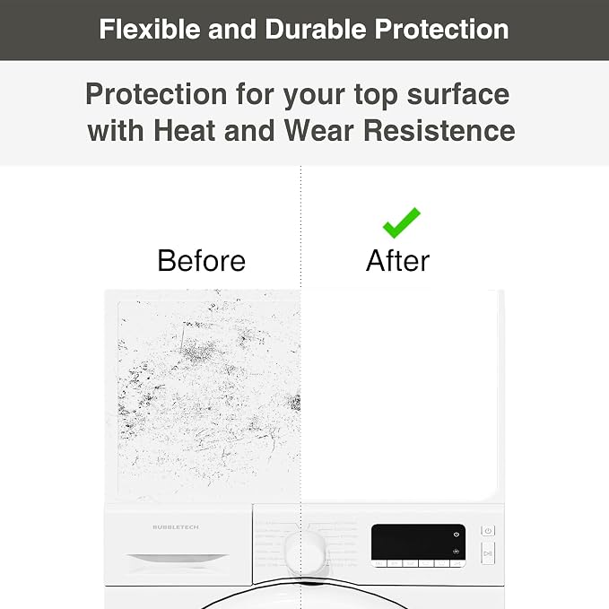 1 PACK SEIRI Washer and Dryer Topper, 26" x 26" Silicone Dryer Top Protector Mat for Flat Top Surface Cover and Front Load Washing Machine Non-Slip Waterproof Laundry Topper Mat Large (White)
