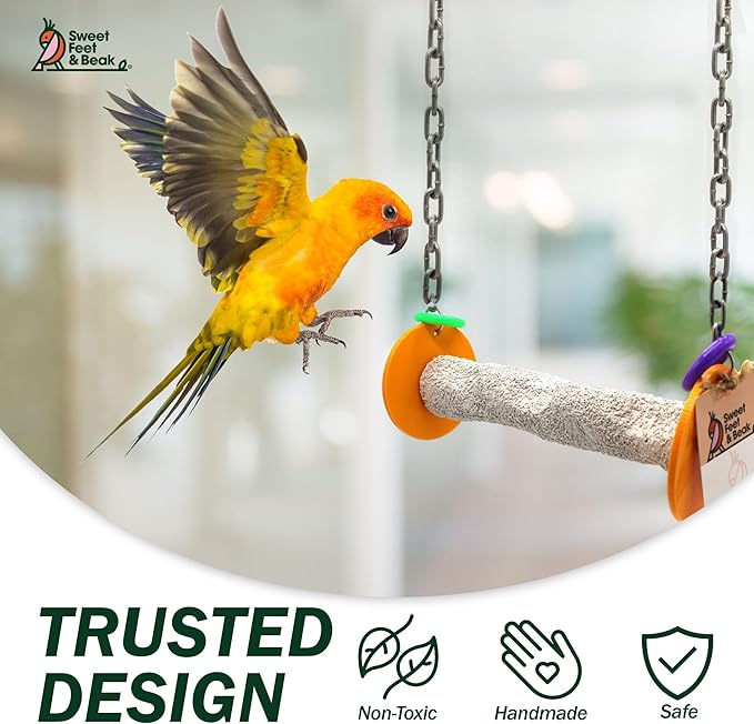 Sweet Feet and Beak Roll Bird Swing - Perch Bird Toys Trims Nails and Beaks, Safe and Non-Toxic Bird Cage Accessories for Small and Large Birds, Swinging Toys Birds Will Love, XL 11 Inches - Yellow