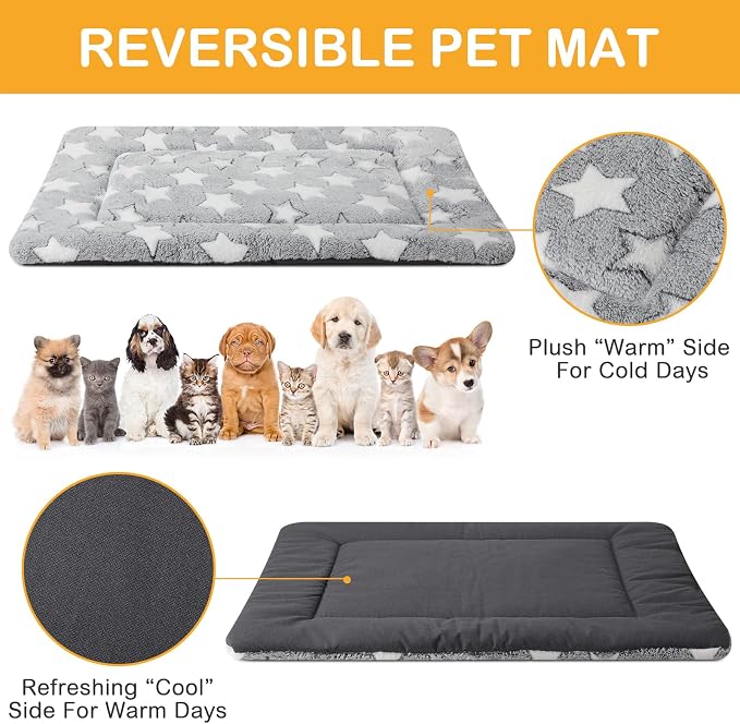 VitalCozy 4 Pcs Dog Crate Pads, Ultra Soft Warm Washable Anti-Slip Kennel Bed Mat for Pets, Reversible, Replaceable, Cage Liner for Small Medium Large Dogs and Cats (18 x 24 x 1.6 Inch,Star,Gray)