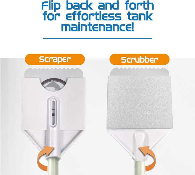 FLIPPER Platinum Nano Algae Scraper – Aquarium Glass & Acrylic Cleaner with Scrubber and Scraper 2-in-1 Design, Precision Fish Tank Cleaning Tool for Freshwater & Saltwater (12” Rigid Shaft)