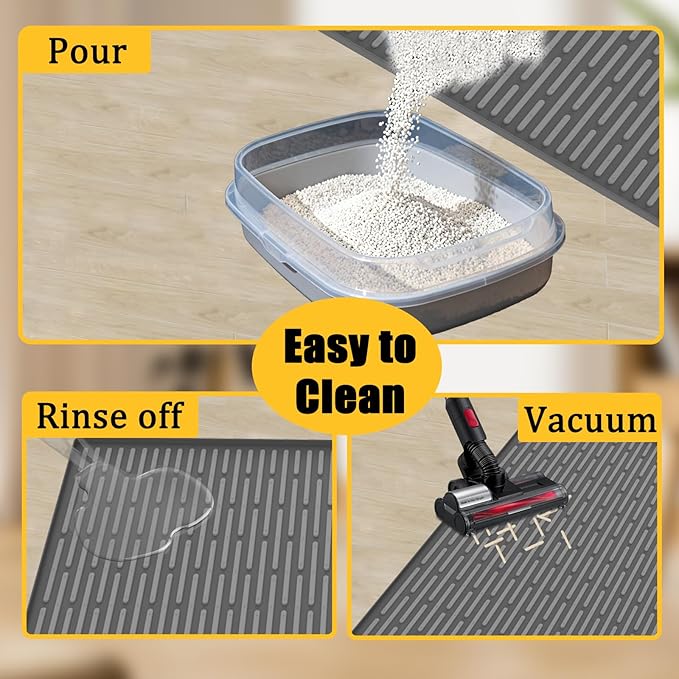 40"x30"(100cmx75cm) Extra Large Silicone Cat Litter Mat, XXL Litter Trapping Mat for Under Litter Box, Non-Slip Waterproof Kitty Litter Catcher, Easy to Clean Mat for Cats, Light Gray