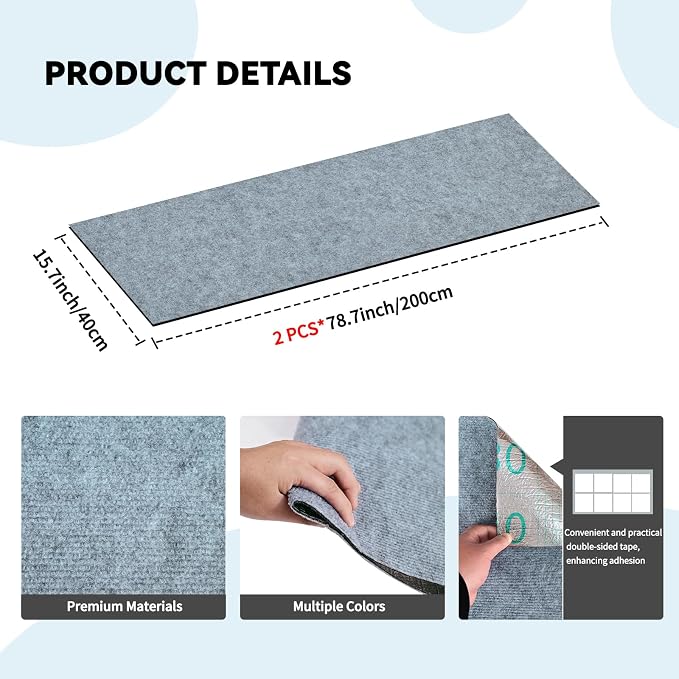 2 Pcs Light Grey Cat Scratch Mat, 78.7"x15.8" Self-Adhesive Cat Carpet, Trimmable DIY Cat Scratch Pad for Furniture, Couch Protector from Cats, Sofa Protector for Cats, Wall, Cat Tree Replacement Post