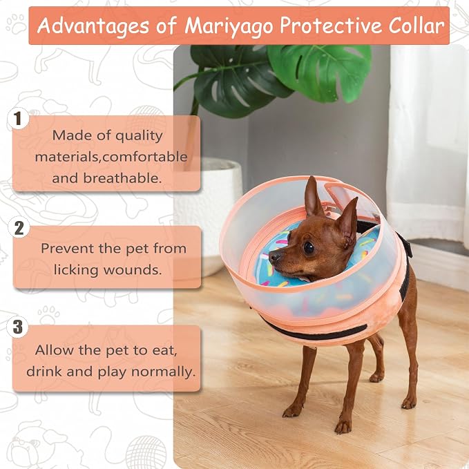 Inflatable Dog Cone Collar with Enhanced Anti-Licking, Soft Neck Donut for Dogs Cats, Recovery Pet Cone Collar After Surgery for Large Medium Small Dogs (Donut Blue, Medium)
