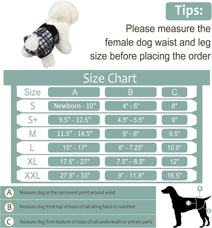 Washable Female Dog Diapers (5 Pack) - Doggie Reusable Small Medium Large Dog Diapers for Doggy Puppy Female in Period - Highly Absorbent Dog Heat Panties,S Plus,Black Set
