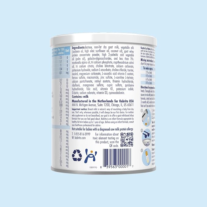 Kabrita Goat Milk-Based Infant Formula Powder, Designed for Gentle Digestion, Gentle Alternative to Cow’s Milk, with Iron, DHA, ARA & Prebiotics, for Infants 0–12 Months, Non-GMO, 14 oz (Pack of 12)
