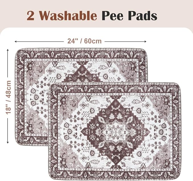 Washable Pee Pads for Dogs 2 Pack Reusable Puppy Training Pads 24"x18" Super Absorbent Waterproof Dog Training Pads, Non-Slip Potty Pads Whelping Pads Litter Mat Pet Supplies - Brown Medallion