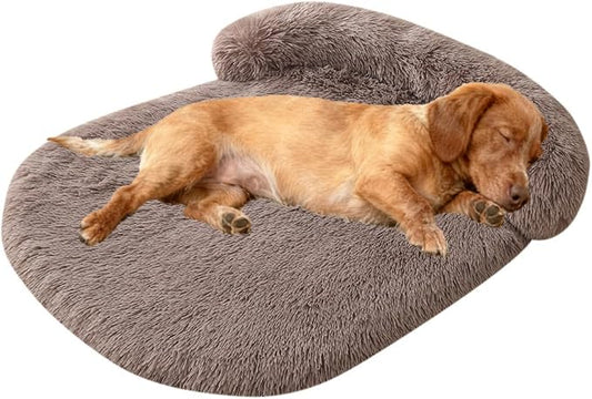Orthopedic Dog Bed with Egg-Crate Base, Calming Dog Beds Fluffy Plush Faux Fur with Raised Edges, Spine Friendly Pet Sleeping Mat for Medium Large Dogs, Machine Washable (Oval, Brown 32"x24")