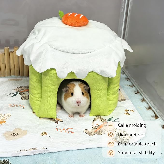 Guinea Pig Hideout, Warm Bunny House, Washable Winter Dwarf Rabbit Bed for Hamster, Chinchilla, Hedgehog,Ferret & Other Small Animals (Green-M)